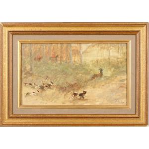 La Boulaye, Hunting With Hounds, Oil On Panel