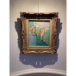 Despierre, Two Jockeys, Circa 1960, Oil On Canvas