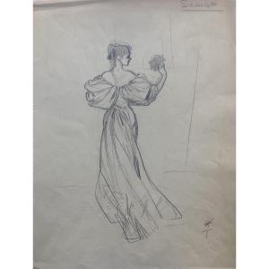 René Gruau, Schiaparelli Dress, Pencil Drawing