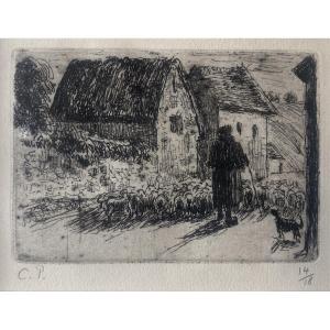 Camille Pissarro, The Shepherd's Return, 1889, Etching