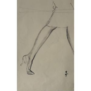 Gruau, Woman Walking, Pencil On Paper