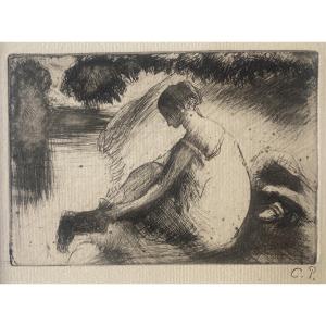 Camille Pissarro, Bather Putting On Her Stockings, 1893