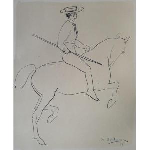 La Boulaye, Andalusian Horseman, Pencil On Paper