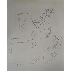 La Boulaye, Andalusian Horseman, Pencil On Paper