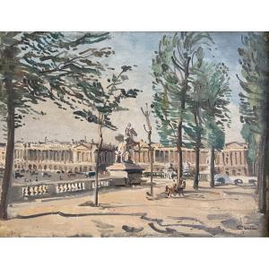 Edmond Ceria, La Place De La Concorde, Oil On Panel