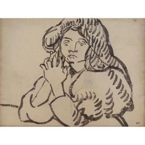 Louis Valtat, Portrait Of Suzanne Valtat, Circa 1902, Ink