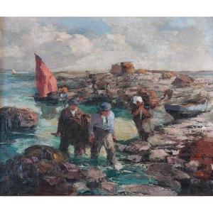 Louis Garin (1888-1959) "the Seaweed Gatherers In Brittany"