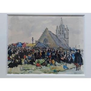 Emmanuel Marcel Laurent (1892-1948) "pardon In Brittany At Notre Dame De Tronoën"