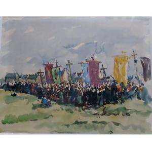 Emmanuel Marcel Laurent (1892-1948) "the Great Tromenie Of Locronan In Brittany"