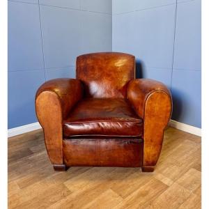 Classic Art Deco Leather Club Chair - France - 1920s