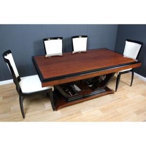 Art Deco Dining Table In Black Lacquered Rosewood, France - Circa 1930 - Restored