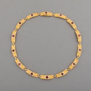 Vintage Gold Diamond And Ruby Necklace