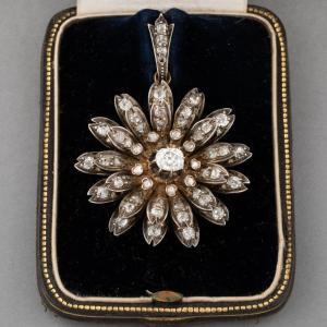 Old Pendant In Gold Silver And Diamonds By Danoux