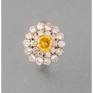 Vintage Gold And White Diamonds And Fancy Yellow Diamond Ring