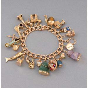 Vintage French Gold Charm Bracelet 