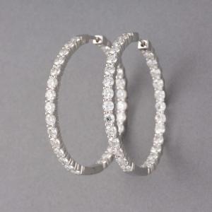 Pair Of Vintage Creoles In. Gold And 7 Carats Of Diamonds