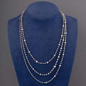 Antique Chain Necklace In Platinum And Fine Pearls
