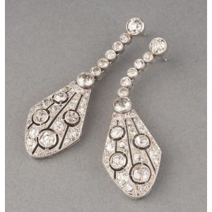 French Art Deco Earrings In Platinum Gold And Diamonds