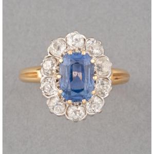 Belle Epoque French Ring In Gold Platinum Diamonds And Sapphire