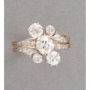 Antique French Belle Epoque Ring In Gold And 1.50 Carats Of Diamonds