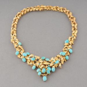 Vintage Gold And Turquoise Necklace