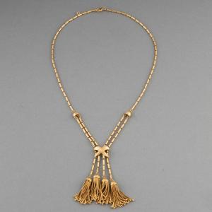 Vintage French Tassel Necklace In Gold 