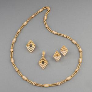 French Gold And Diamond Jewelry Set, 1970s