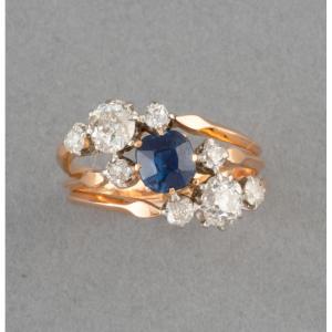 Antique Belle Epoque Ring In Gold, Diamonds And Sapphire