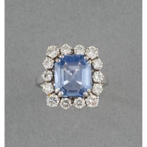 Vintage French 4 Carat Sapphire And Diamond Ring
