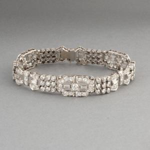 French Art Deco Platinum And 9 Carat Diamond Bracelet