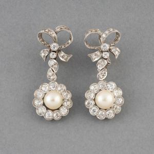 Antique Gold Earrings Diamonds And Pearls