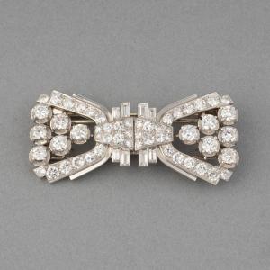 Mauboussin Paris Platinum And Diamond Art Deco Double Clips Brooch
