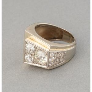 French Art Deco Ring In Platinum Gold And Diamonds
