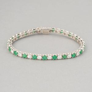 Vintage French River Gold Diamond And Emerald Bracelet