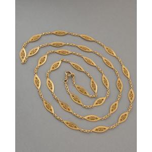 Important Antique Gold Filigree Chain Necklace