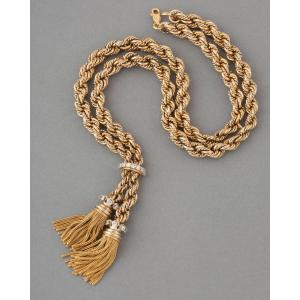 50's French Gold And Diamond Tassel Necklace