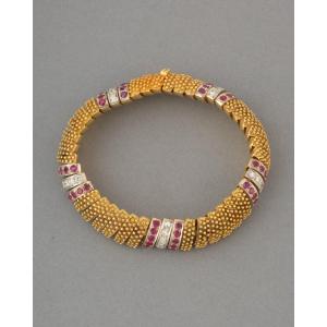 Gold Diamonds And Rubies French Vintage Bracelet