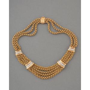 French 70's Gold And Diamond Necklace