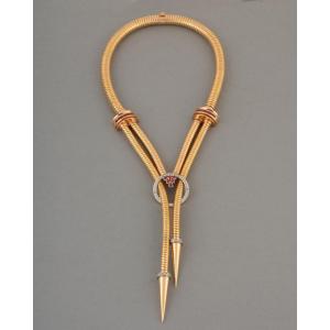 French Vintage Tubogaz Necklace In Gold