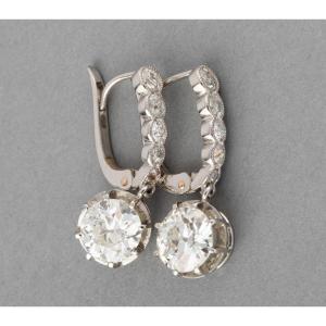 3.39 Carat Antique French Diamond Earrings