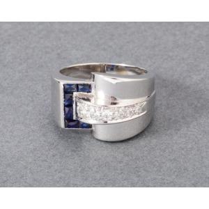 Art Deco Ring In Gold Sapphires And Diamonds