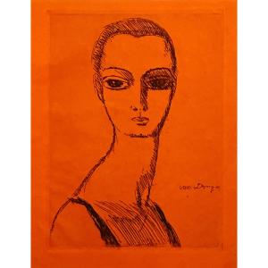 Etching By Kees Van Dongen: Head Of A Woman With A Long Neck