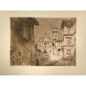 Engraving By Chahine: Impressions Of Italy, Assisi, San Rufino Cathedral