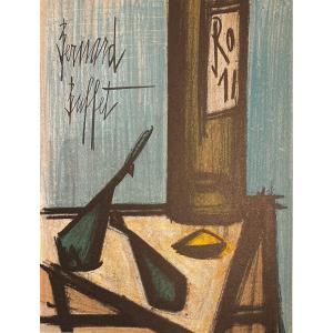 Lithograph By Bernard Buffet: Still Life With A Bottle