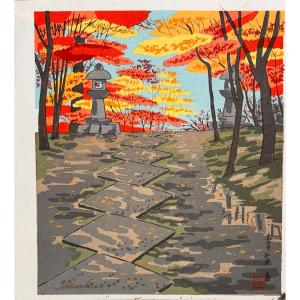 Japanese Print By Tokuriki: Autumn Colors At Kozanji Temple