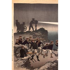 Japanese Print By Kiyochika: Scene From The Sino-japanese War