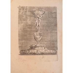 16th Century Engraving After Enea Vico: Ignudi Chandelier
