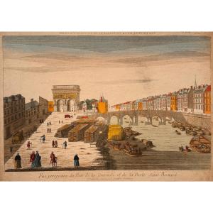 18th Century Optical View: Perspective View Of The Tournelle Bridge And The Saint Bernard Porte