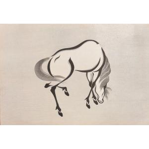 Japanese Print: Grazing Horse