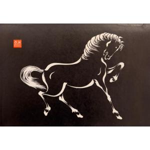 Japanese Print: Horse On A Black Background